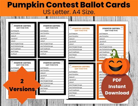 Pumpkin Carving Award Certificates Pumpkin Contest Ballot Cards