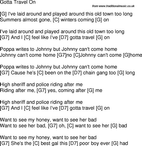 Old Time Song Lyrics With Guitar Chords For Gotta Travel On G