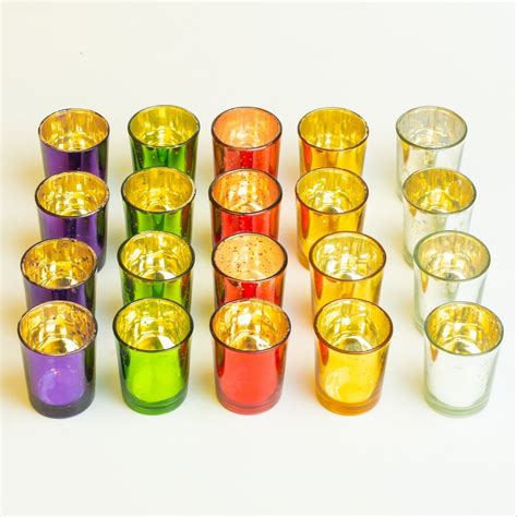 Multicolor Round Auradecor Set Of 20 Mercury Votive Glass Tealight Candle Holders For