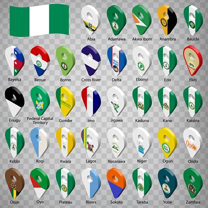 Thirty Seven Flags States Of Nigeria Alphabetical Order With Name 3d ...