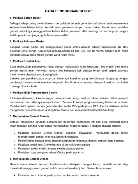 Cara Penggunaan Genset Pdf