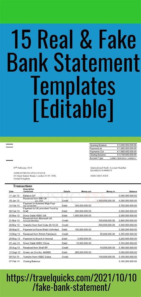 Real Fake Bank Statement Templates Editable Statement Template