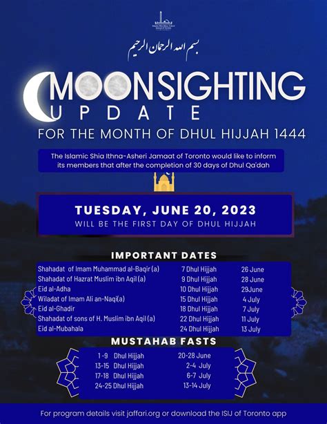 Moon Sighting For The Month Of Dhul Hijjah Ah Isij Of Toronto