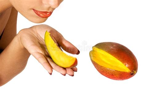 Girl Holding Mango Fruit Stock Photo Image Of Life Freshness