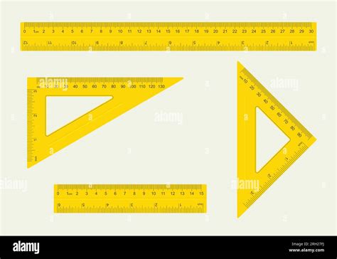 Set of different type of ruler, yellow ruler with measure in ...