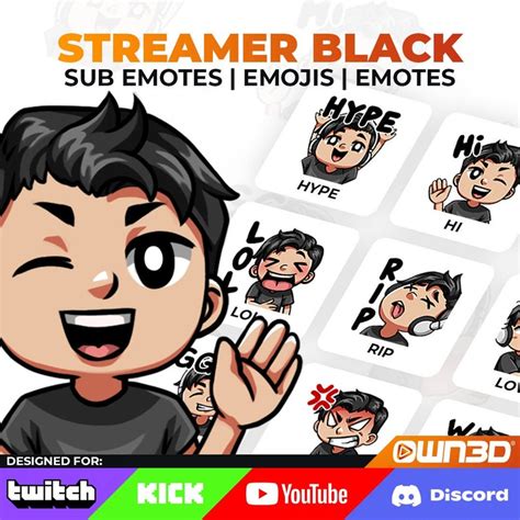 Streamer Male Black Animated Sub Emotes 8 Pack Twitch Kick Youtube