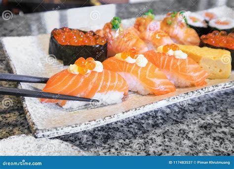 Sashimi Sushi Set On Plate Japanese Food Stock Image Image Of Roll