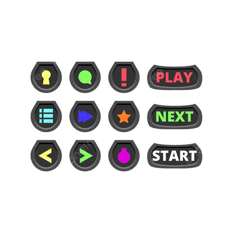 Colorful Black Game Button Design Set Button Png And Vector With