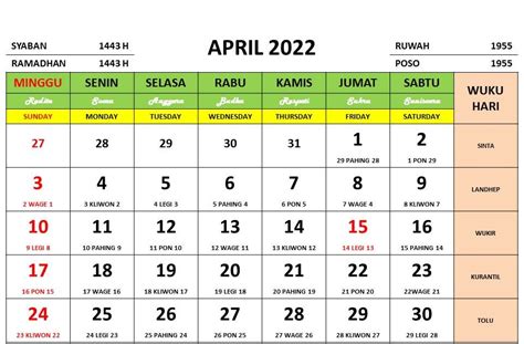 Calender April Indonesia Calendar All Holidays