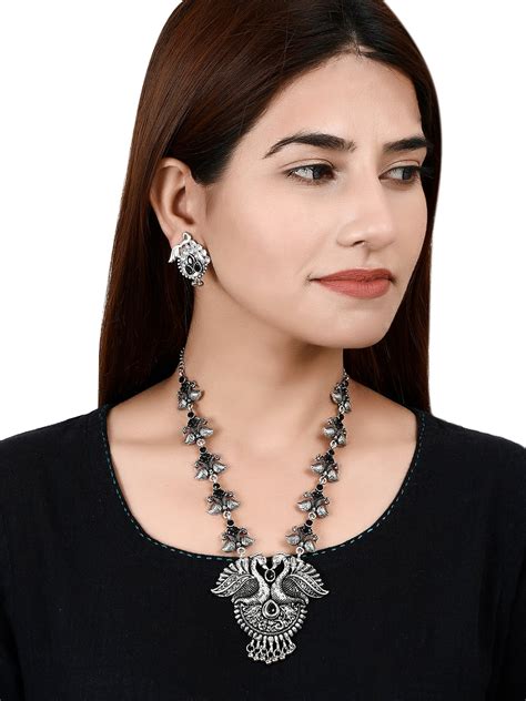 Buy Silvermerc Designs Oxidised Silver Plated Black Stone Studded