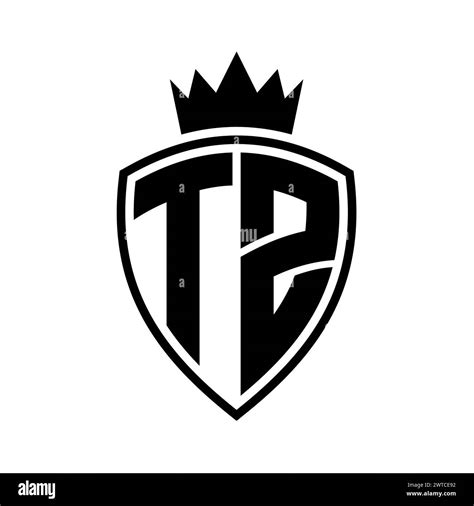 Tz Letter Bold Monogram With Shield And Crown Outline Shape With Black