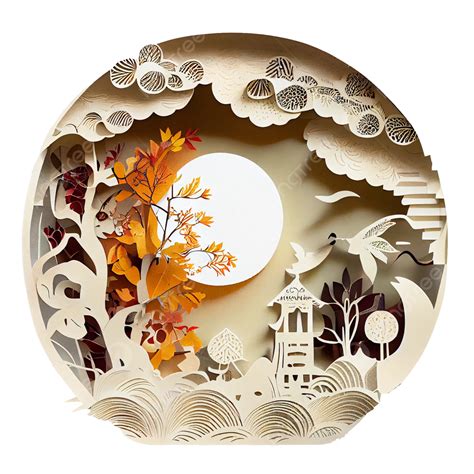 Mid Autumn Festival Paper Cut Style Creative Illustration Mid Autumn