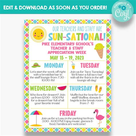 Editable Sun Sational Teacher Appreciation Week Flyer Summer Themed