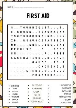 First Aid Word Search Puzzles Worksheet Activity By Brain Printable