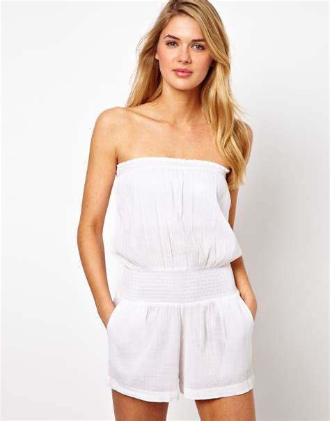 Lyst Asos Cheesecloth Bandeau Beach Playsuit In White