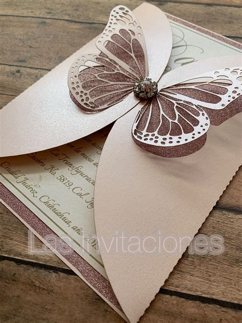 Invitaci N Mariposa Monarca Rose Gold Invitaciones Creativas