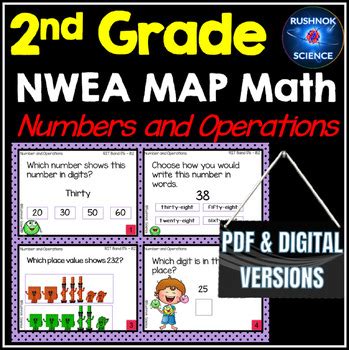 2nd Grade NWEA Map Math Test Prep Practice Questions Task Cards RIT