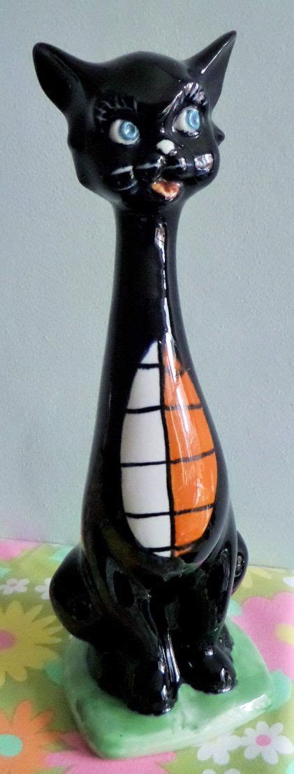 Vintage 50 S Kitsch Ceramic Retro Italy Black Tall Cat Decanter Vase Figurine Cat Decor Cat