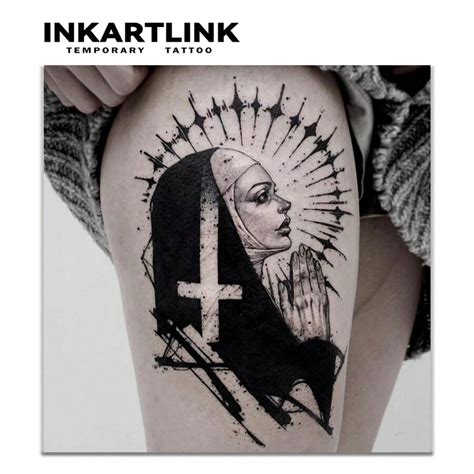 Inkartlink 1 Pieza Tatuaje Temporal De Jugo Herbal Con Diseño De Monja