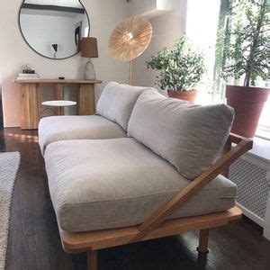 Mid Century Style White Oak Feather Down Sofa Etsy Living Room