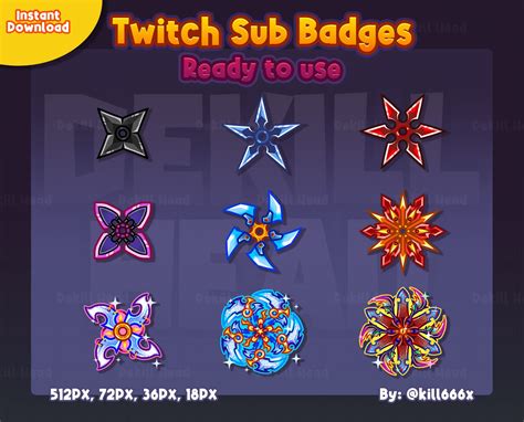 9 Sub Badges Ultimate Shuriken Mecha Demon Ninja Japan Evil Subscriber