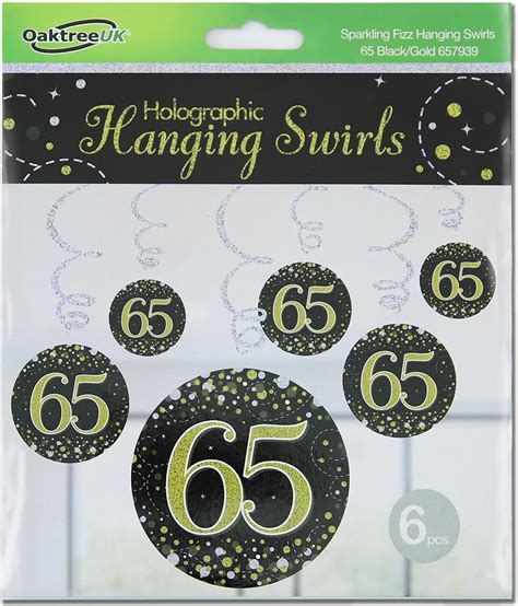 Oaktree Sparkling Fizz Hanging Swirls 65th Black Gold 6pcs