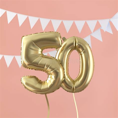 Happy 50th Birthday Party Celebration Gold Balloon And Bunting 3d