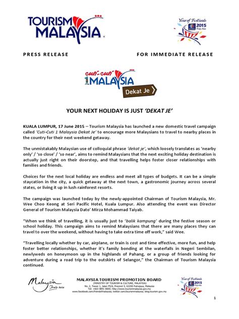 Tmy Press Release Pdf Malaysia Tourism