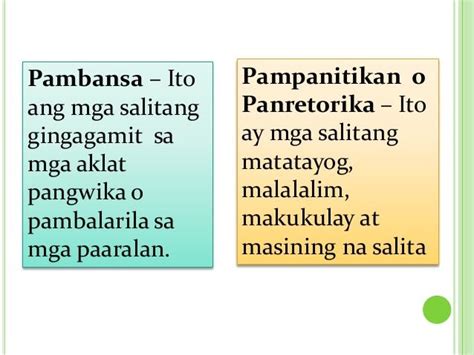 Mga Halimbawa Ng Salitang Pambansa At Pampanitikan