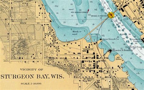 1908 Nautical Map Of Sturgeon Bay Lake Michigan Etsy