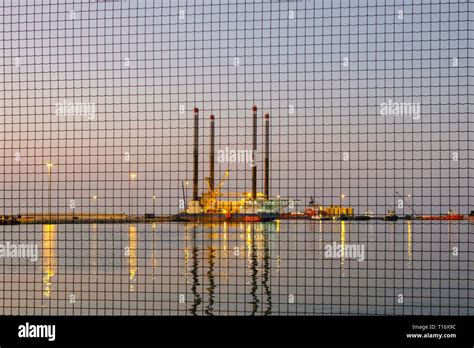 December 29 2018 Abu Dhabi Uae Offshore Oil Rig Through The Fence