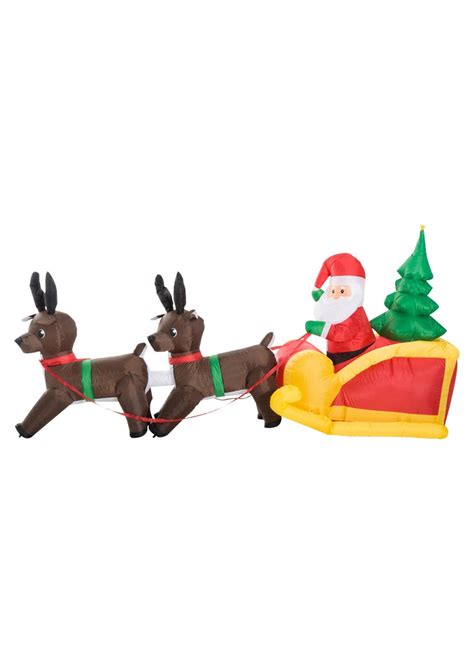 HOMCOM Santa Claus Sledge Sleigh W Reindeer LED Outdoor Blow Up