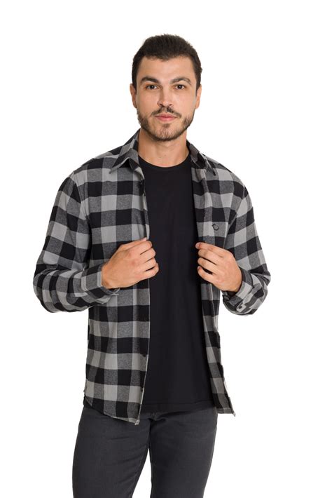 Compre Camisa de Flanela Masculina Clássica Xadrez Preta na Olimpo