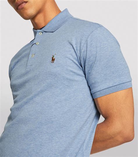 Mens Polo Ralph Lauren Blue Pima Cotton Slim Fit Polo Shirt Harrods Uk