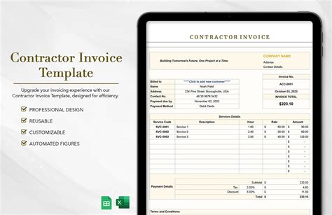 Contractor Invoice Template in Excel, Google Sheets - Download ...