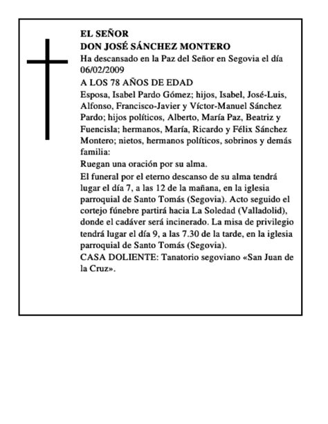 DON JOSÉ SÁNCHEZ MONTERO Esquela Necrológica El Norte de Castilla