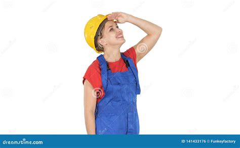 Engineer Construction Worker Woman Looking Up At Something Amazing And