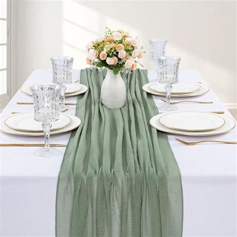 Amazon Sajoo Sage Green Cheesecloth Table Runner Boho Gauze Table