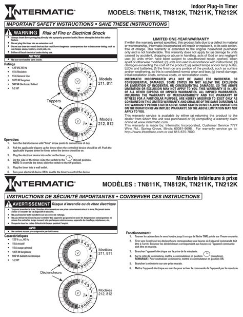 Intermatic Tn811k Timer Important Safety Instructions Manualslib