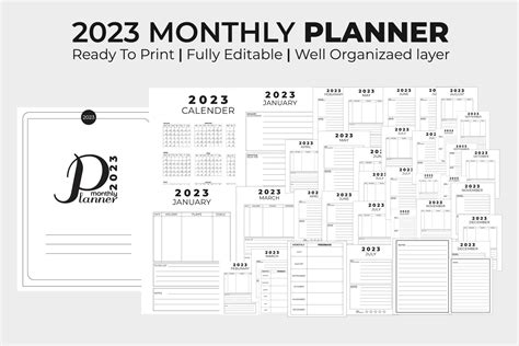 2023 Monthly Planner of Individual Months 18985885 Vector Art at Vecteezy