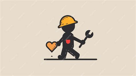 Minimalist Stick Figure Worker With Tool And Heart For Labour Day