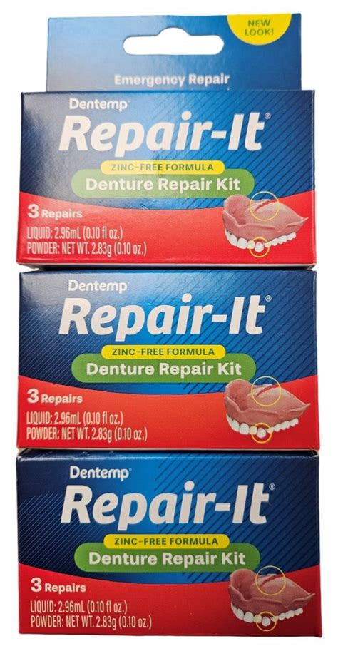 Dentemp Repair It Denture Repair Kit 3 Repairs Box 3 Boxes New Look