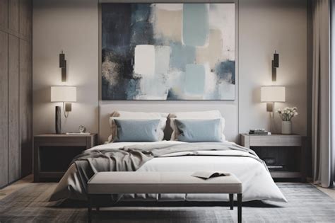 Premium AI Image | Contemporary Bedroom with Striking Abstract Wall Art