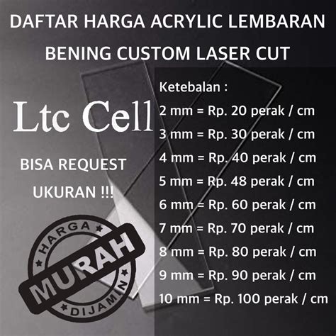 Jual Acrylic Bening Ukuran Bebas Pilih Sendiri Potong Laser Akrilik