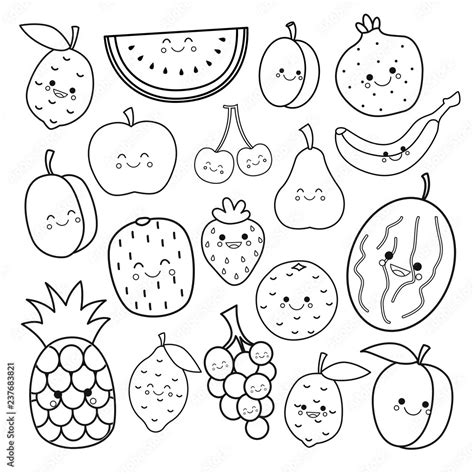 vector set  cute fruits coloring book  kids stock vector adobe