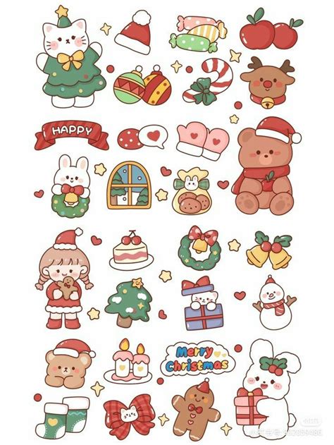 An Assortment Of Christmas Stickers On A White Background