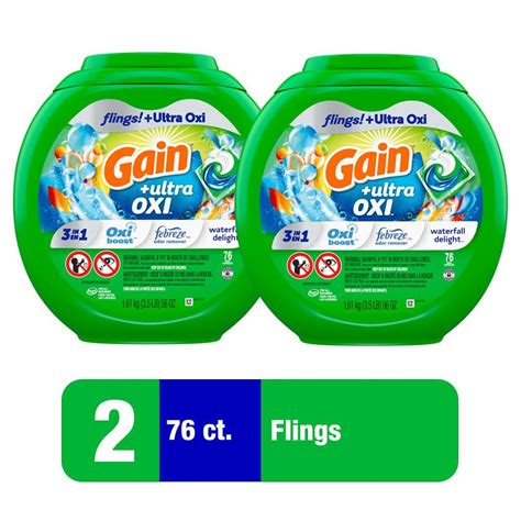 Gain Flings 3 In 1 Waterfall Delight Scent Laundry Detergent Pods 76