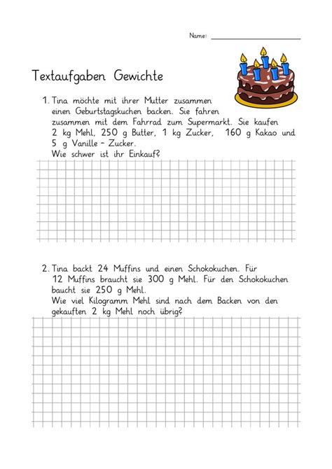 Textaufgaben Klasse 3 4 Gewichte kg g mit Lösungsblatt