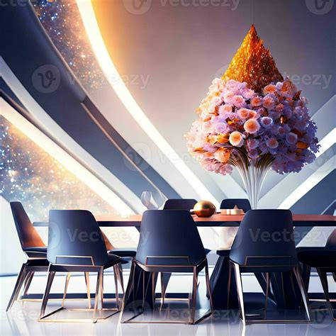 futuristic hard surface interior design of spaceship dining room ...