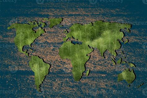 Roughly outlined world map with green plants filling 14546859 Stock ...